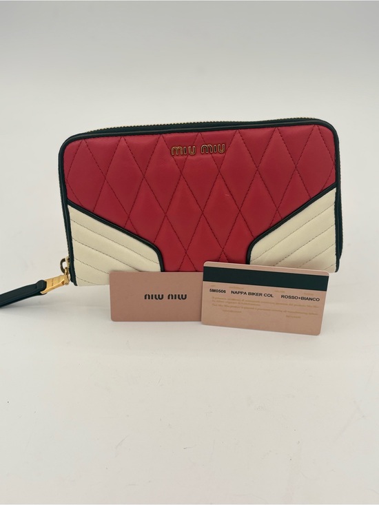 Miu Miu Handbags - Miu Miu Rosso & Bianco Quilted Nappa Leather Zip Around Wallet